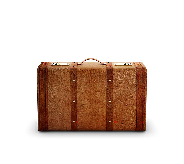 ブラウンレザーのスーツケース - luggage packing suitcase old ストックフォトと画像