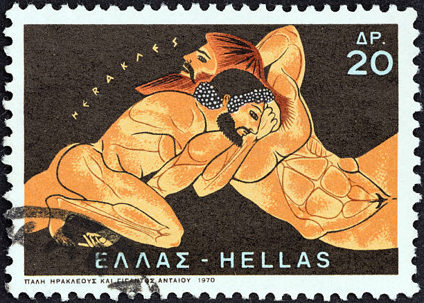 istock Greek stamp shows Hercules and Antaeus (1970) 470323029