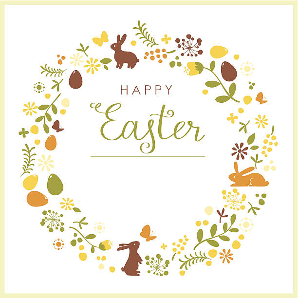 Heureux carte de Pâques avec Couronne florale - Illustration vectorielle