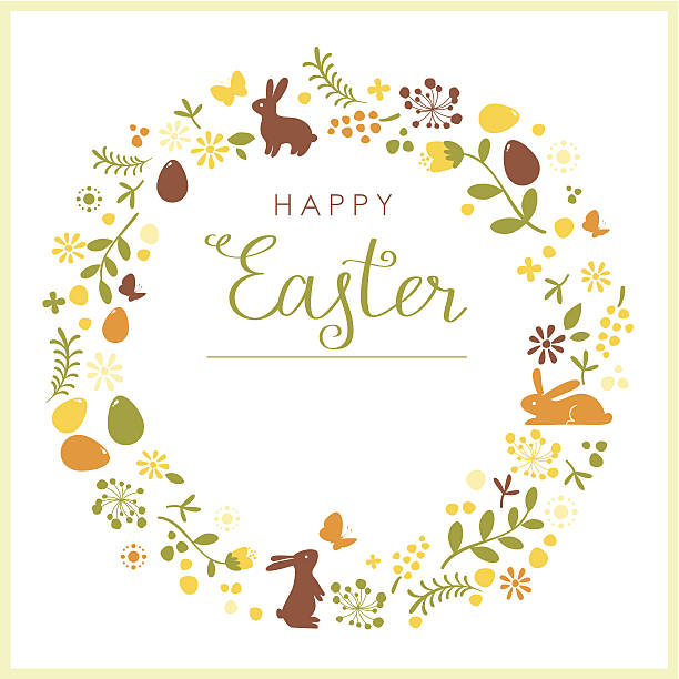 Happy Easter wreath card Happy Easter card with wreath easter vector holiday design element stock illustrations