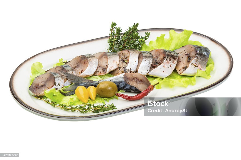 Mackerels Mackerels with salad and thyme Backgrounds Stock Photo