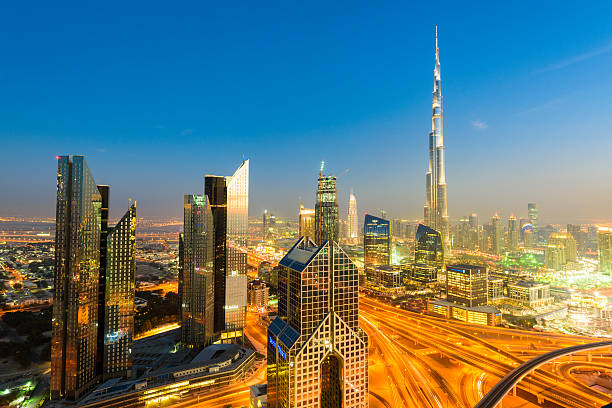 istock Dubai Downtown at night aerial view 470329496