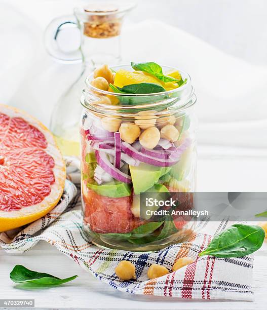 Delicious Salad Put Into A Jar For Easy Transport Stock Photo - Download Image Now - 2015, Canning, Dieting