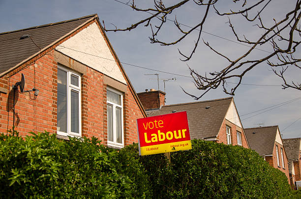 Vote Labour banner at an English neighbourhood stock photo