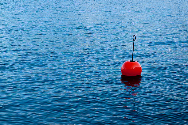 istock Red bouy on a calm lake 470335762
