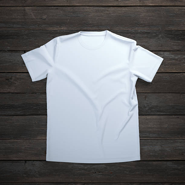 istock White t-shirt on wooden background 470336906
