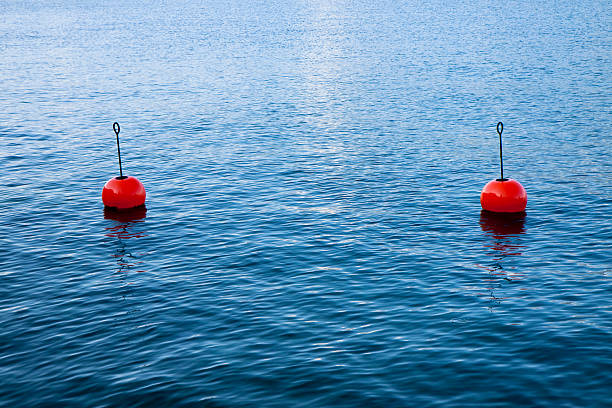 istock Red bouy on a calm lake 470337192