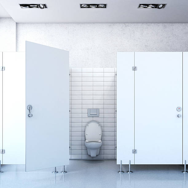Public toilet cubicle. 3d rendering stock photo