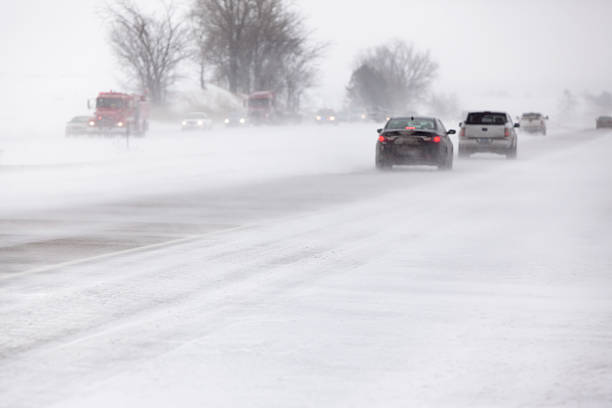 istock Winter Blizzard with Vehicles on Highway 470340829
