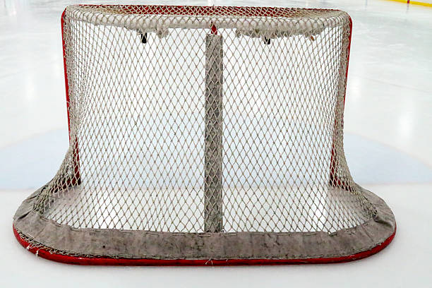 istock View from behind a ice hockey net on ice 470344080