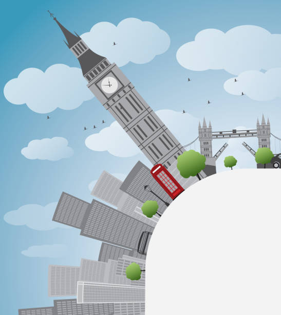 ilustrações, clipart, desenhos animados e ícones de panorama de londres com o big ben - telephone booth telephone panoramic red