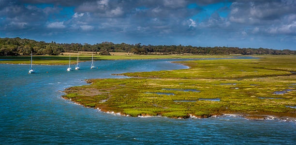 lymington sumpfgebiete - area of outstanding natural beauty stock-fotos und bilder