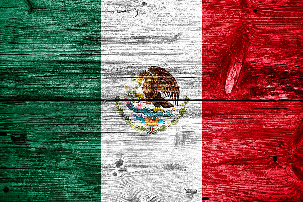 istock Mexico Flag painted on old wood plank texture 470345673
