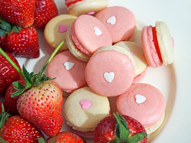 istock Strawberry french macarons with heart 470345871
