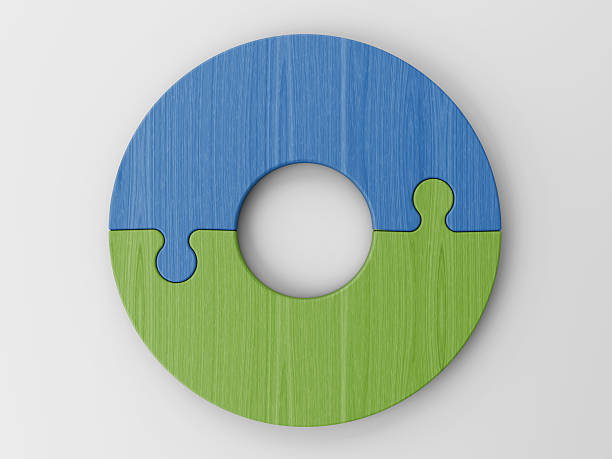 Blue and green puzzle pieces forming a circle