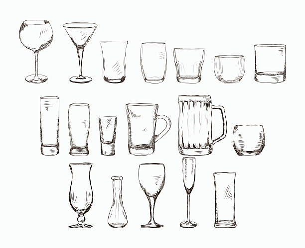 illustrations, cliparts, dessins animés et icônes de ensemble de différents verre, illustration de croquis dessinés à la main style. - wine bar beer bottle beer