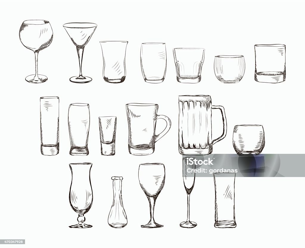 Set of different glass , hand drawn illustration in sketch style. Set of different glass , hand drawn illustration in sketch style. Vector eps10. Drinking Glass stock vector