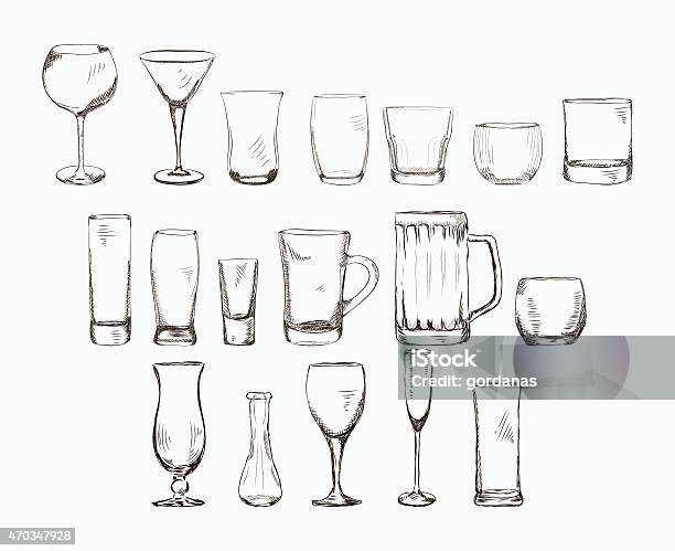 Set Of Different Glass Hand Drawn Illustration In Sketch Style Stock Illustration - Download Image Now