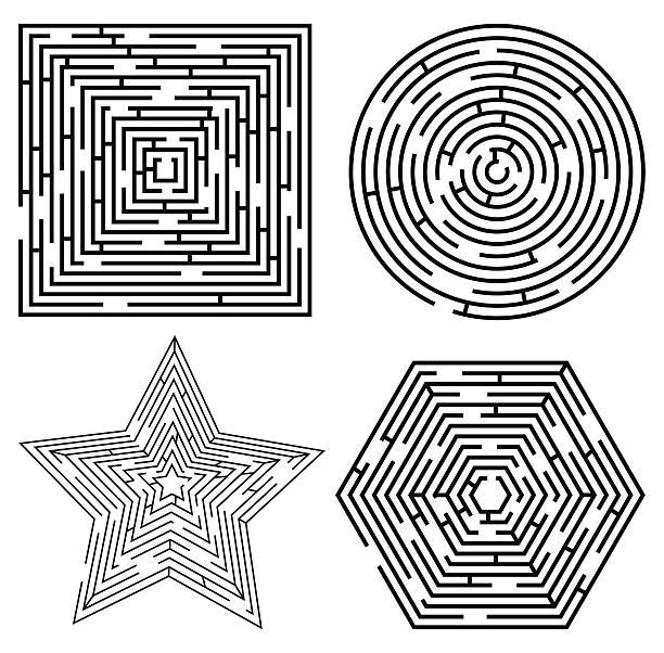 satz von verschiedenen maze formen. - falsche malerei wände stock-grafiken, -clipart, -cartoons und -symbole