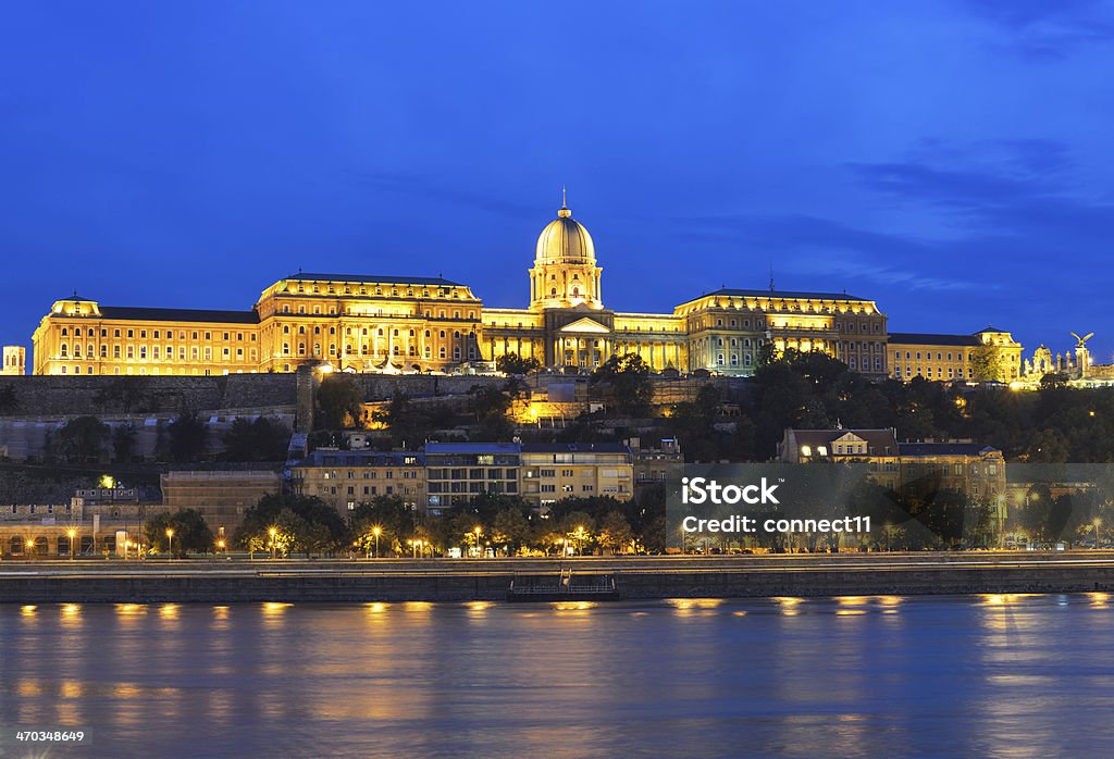 Buda Castle and Danube river at night Buda Castle (Royal Palace) and Danube river at night. Budapest, Hungary. Ancient Stock Photo