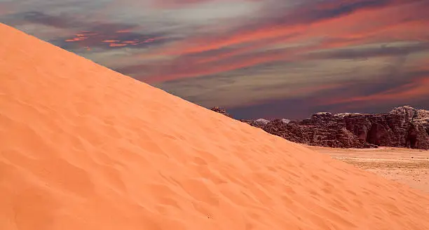 Sand-dunes in Wadi Rum desert, Jordan, Middle East   Sand-dunes in Wadi-Rum desert, Jordan, Middle East