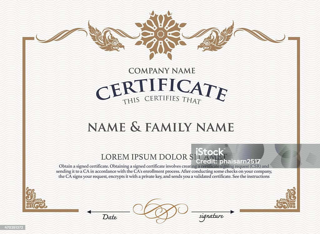 A template for a certificate with an artistic border Vector certificate template. 2015 stock vector