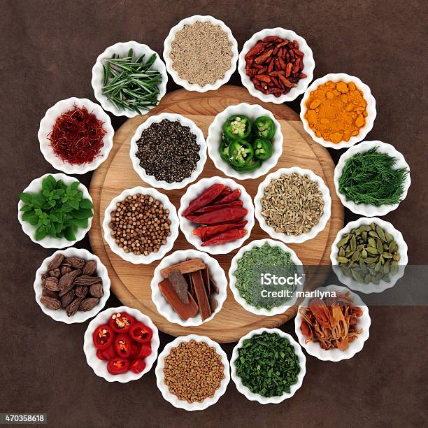 Herb And Spice Platter Stock Photo - Download Image Now - 2015, Anise, Antioxidant