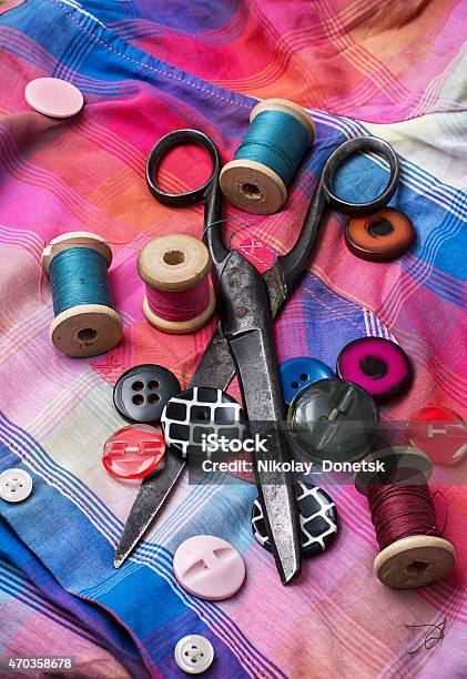 Working Dressmaker Accessories Stock Photo - Download Image Now - 2015, Art And Craft, Button - Sewing Item