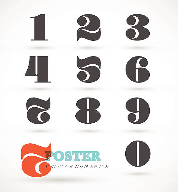 Set of vintage and retro numeric font numbers vector art illustration
