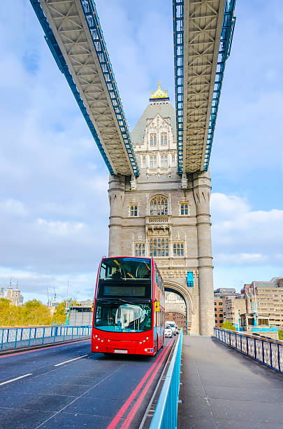 istock Wide angle of Tower Bridge and red bus, London 470362403