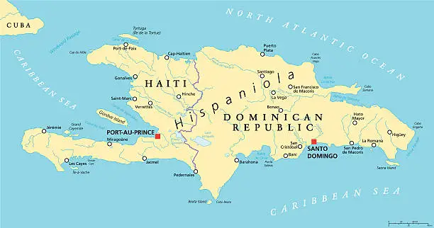 Vector illustration of Hispaniola Political Map with Haiti and Dominican Republic