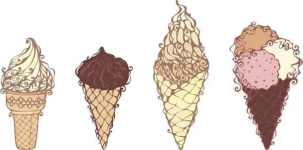 Vector illustration of Ornate ice-creams