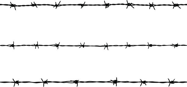 illustrazioni stock, clip art, cartoni animati e icone di tendenza di forme vettoriali seamless del filo degli uncini di ancoraggio - barbed wire