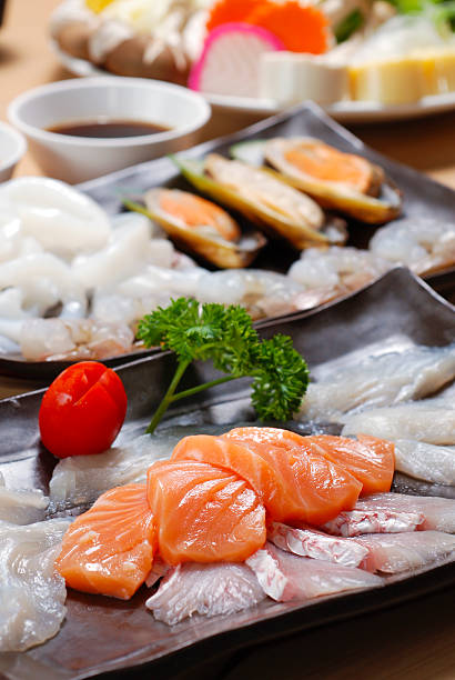 istock Fresh salmon slices and seafood 470373184