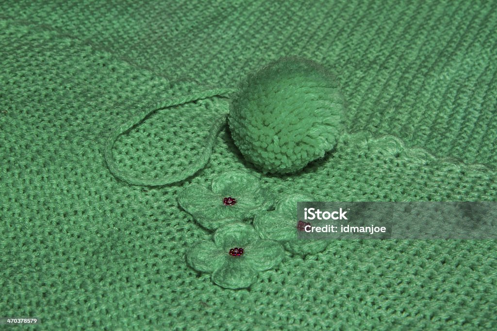 Close up Knitting pattern Close up of flower and ball knitting . Adult Stock Photo