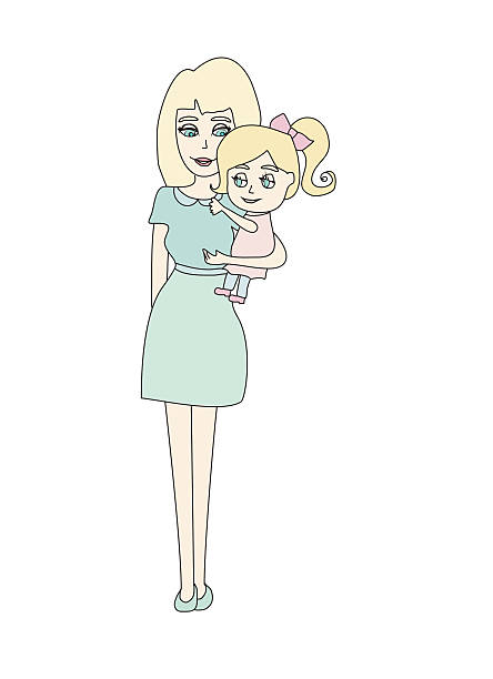 Doodle mom and baby vector art illustration