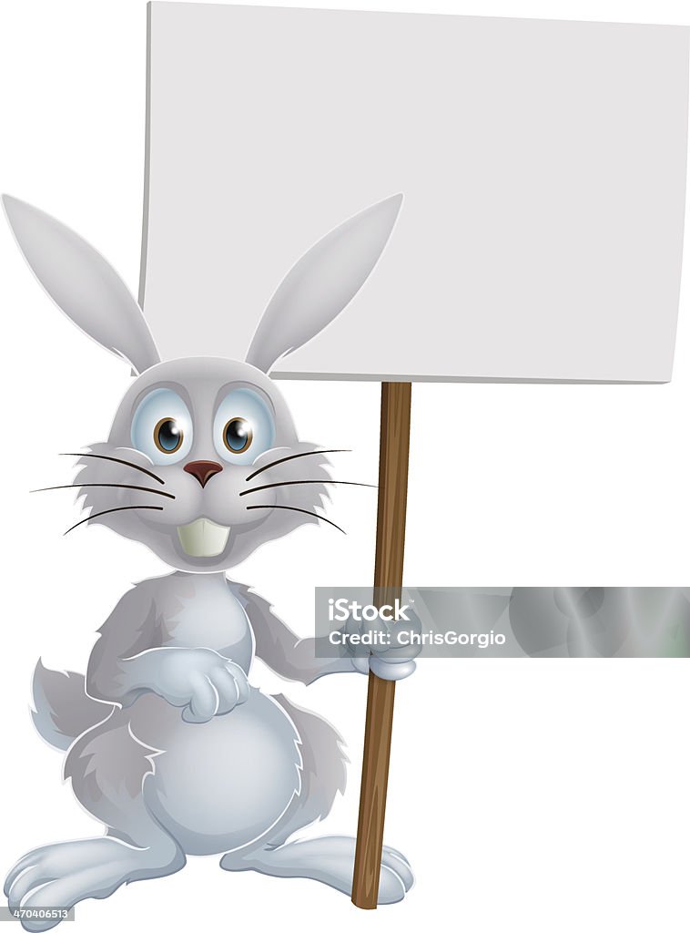 White Easter bunny sign Cartoon white Easter bunny rabbit holding a sign or banner Animal stock vector