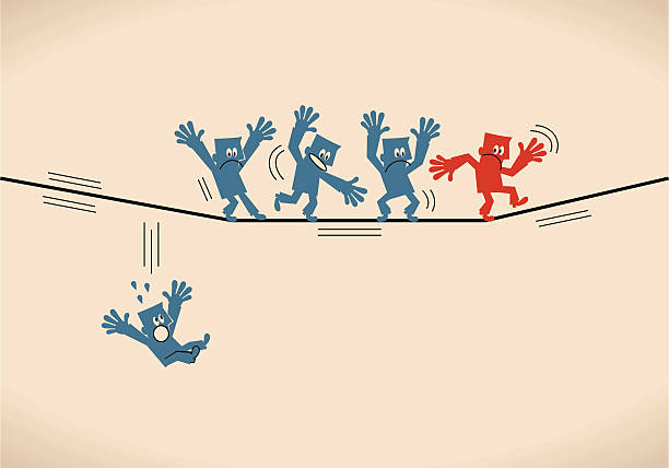 ilustrações, clipart, desenhos animados e ícones de grupo de empresários mantendo o equilíbrio andando na corda bamba - tightrope walking circus skill