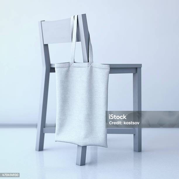 White Cotton Bag Hanging On A Chair 3d Rendering Stock Photo - Download Image Now - 2015, Abstract, Agriculture