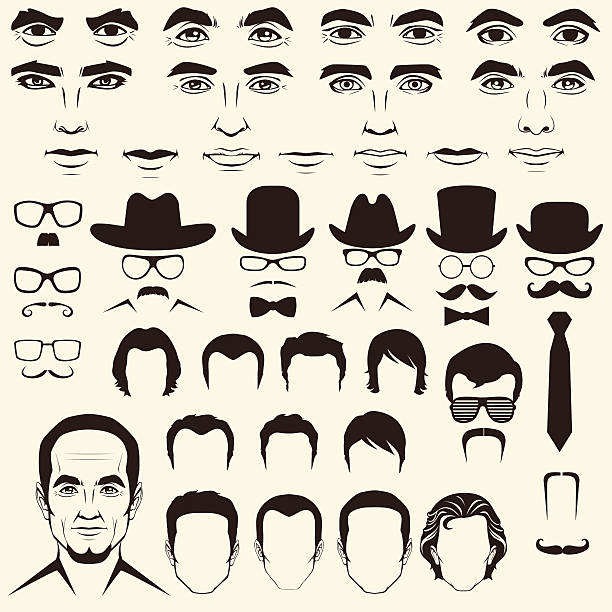векторные мужской головы персонажей - men old human eye beard stock illustrations