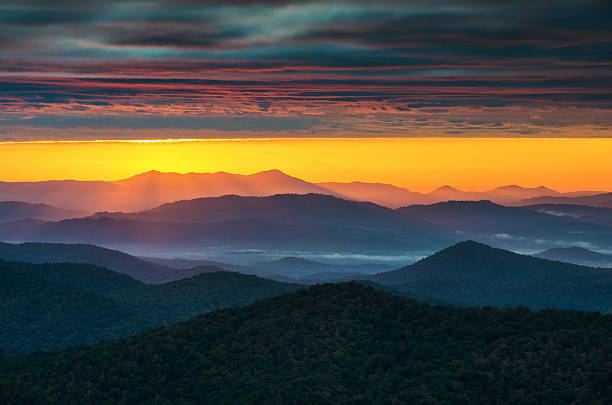 North Carolina Blue Ridge Parkway Sunrise Asheville NC stock photo
