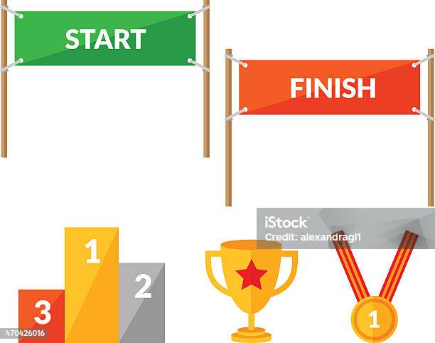 Sport Competition Flat Icon Set With Start Finish Stock Illustration - Download Image Now - Finish Line, Starting Line, Beginnings