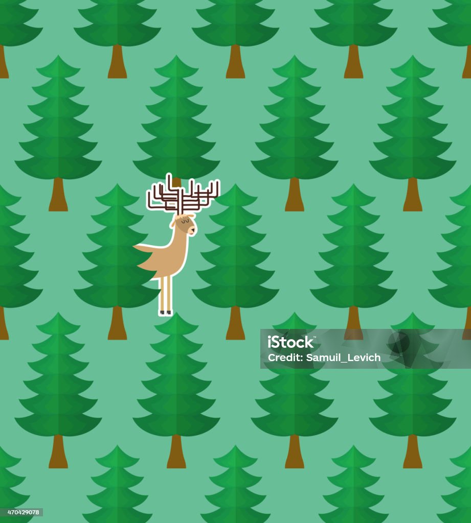 Patrón sin costuras con bosque y deers. Ilustración vectorial - arte vectorial de 2015 libre de derechos
