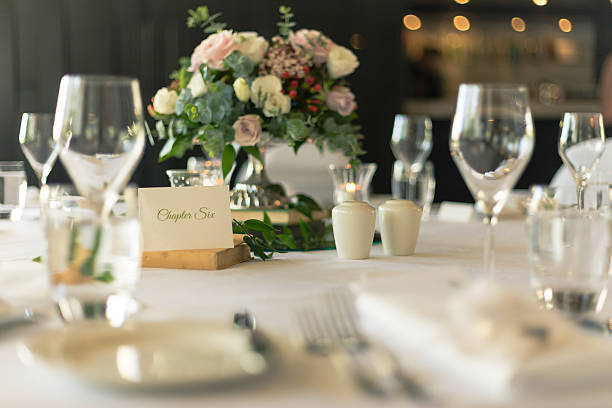 istock Table Place Card with Bouquet at Wedding Reception 470429237