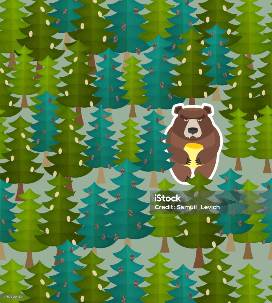 Bear bosque patrón sin costuras. Ilustración vectorial - arte vectorial de 2015 libre de derechos