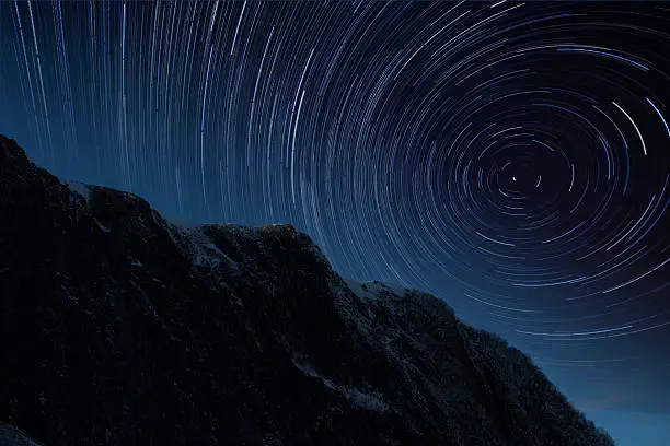 startrails in a winter mountain area,north china
