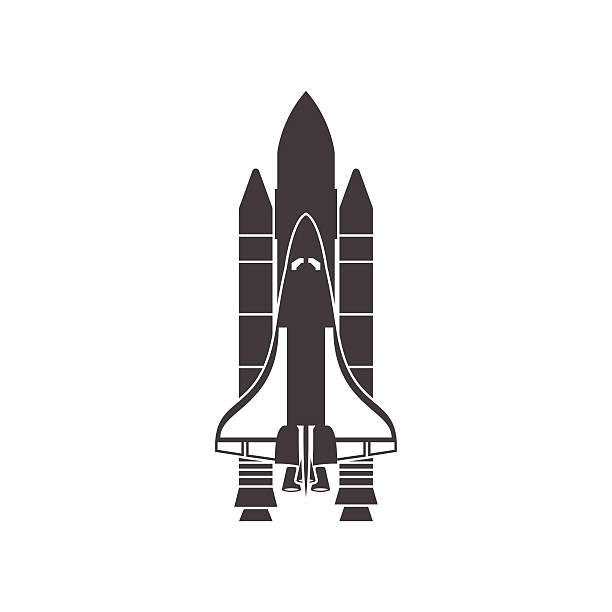 Black on white, drawn image of the Space Shuttle Space Shuttle, silhouette, vector illustration, isolated on white background rocketship silhouettes stock illustrations