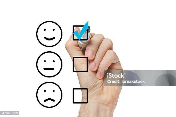 Hand Putting Check Mark With Blue Marker Stock Photo - Download Image Now - Business, Check Mark, Checkbox