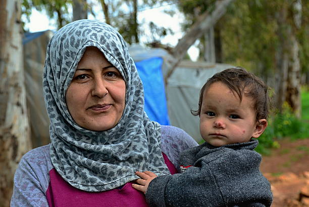 portrait of refugees stock photo