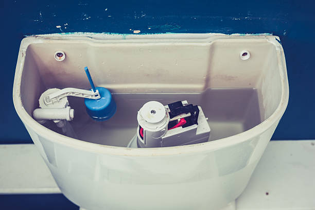 Open cistern of toilet stock photo